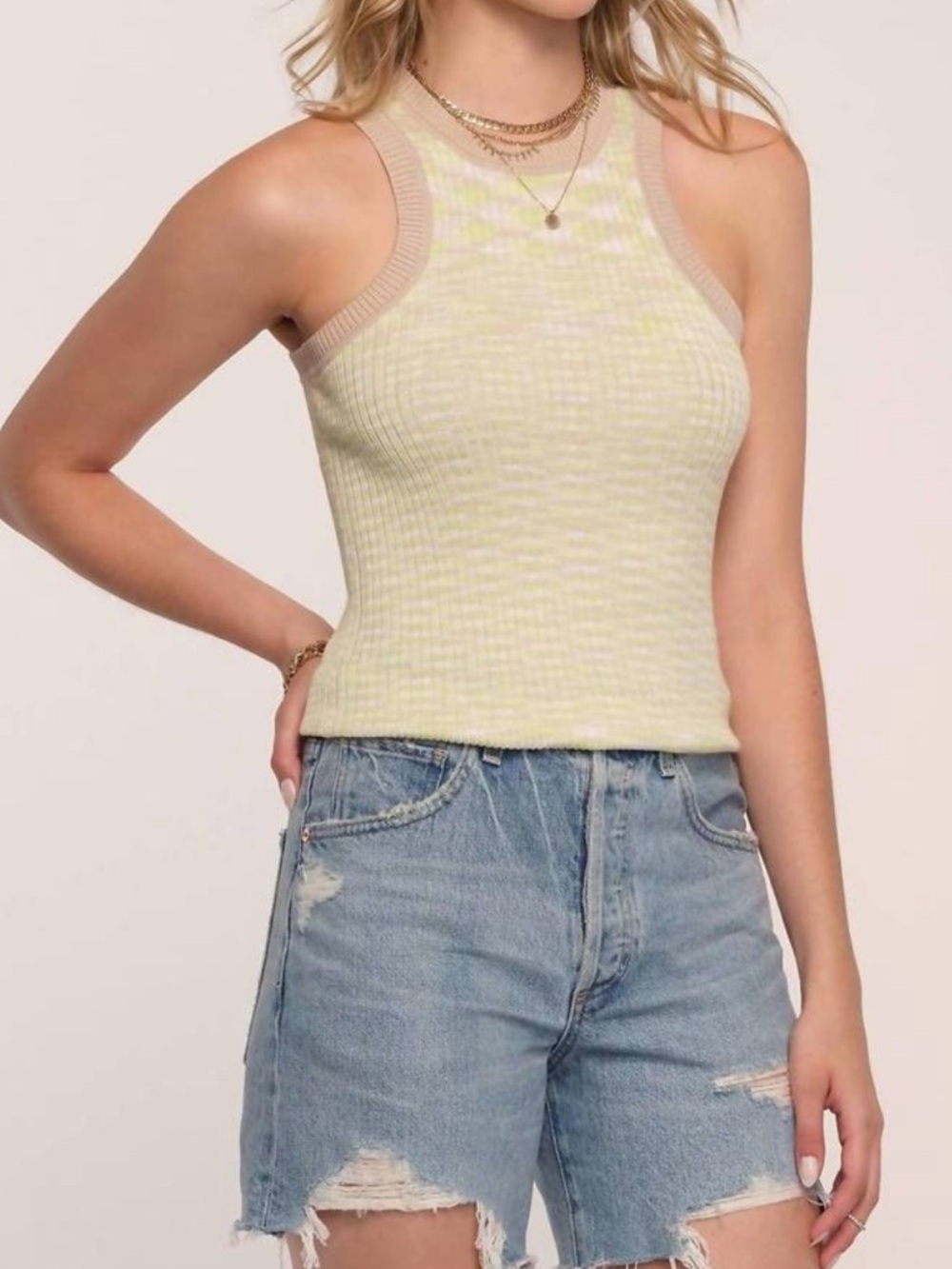 Heartloom Cassel tank lime green and beige knit racerback tank